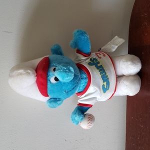Vintage 1982 Smurf Baseball Player Plush
